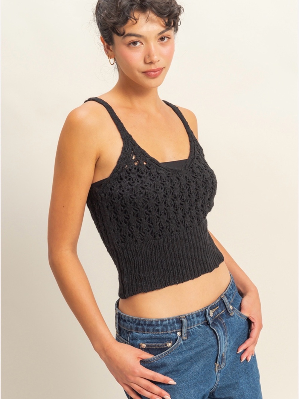 Black Crochet Knit Crop Tank Top - NWT - Medium - Picture 3 of 6